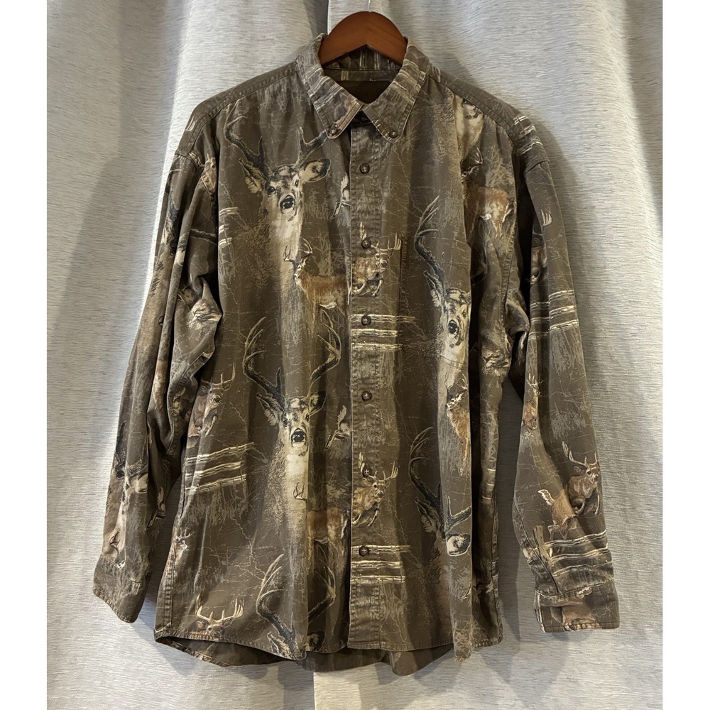 North River Outfitters Men's Shirt Size LG Long Sleeve Button Deer Buck Hunter